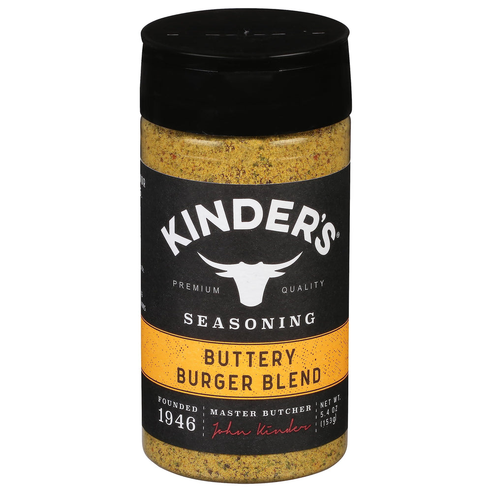 KINDER'S front jar view showing label and buttery burger flavor, enhances burger taste