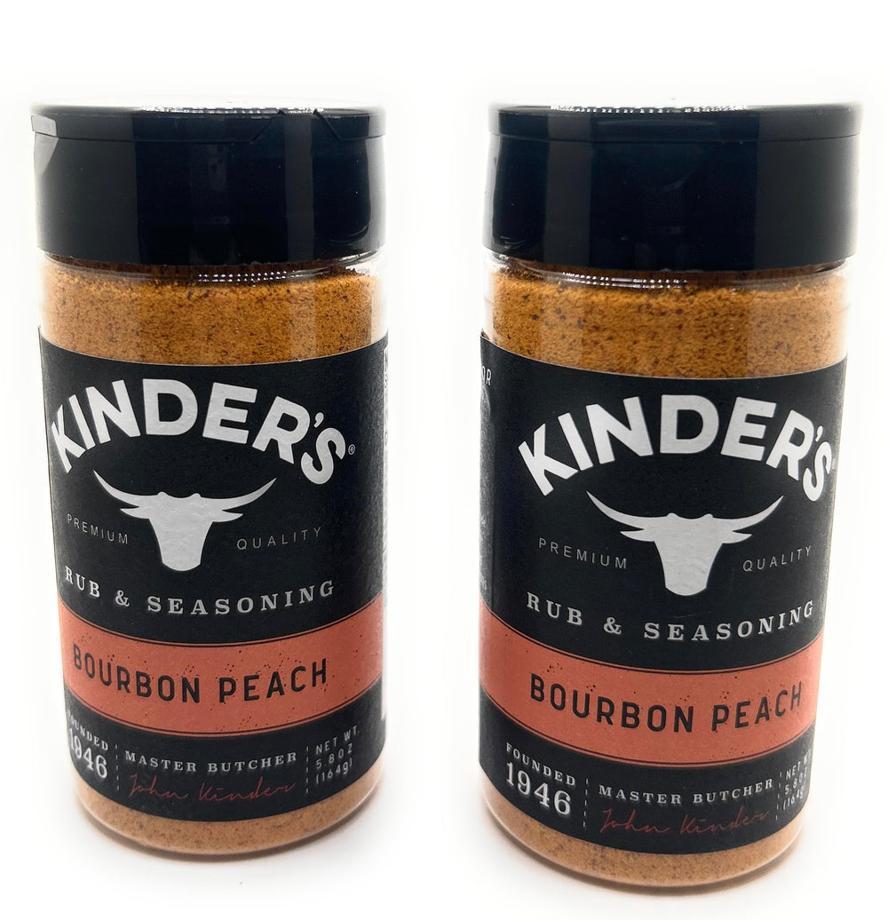 KINDER'S bourbon peach front packaging showing shaker bottle and label benefit