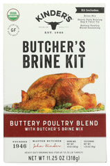 KINDER'S front packaging showing organic brine kit for juicier roasted poultry