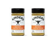 KINDER'S front packaging showing two 8 oz Buttery Poultry Blend bottles for easy seasoning