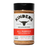 KINDER'S front-packaging showing label and dual-opening lid for easy seasoning