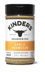 KINDER'S front bottle view showing label and shaker for easy seasoning