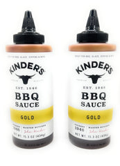 KINDER'S gold bbq front packaging shows two bottles and clear labeling, convenient pantry sauce
