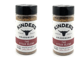 KINDER'S steak blend front packaging showing two shaker bottles and label, clear pantry benefit