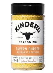 Kinder's front bottle shot showing label and shaker for easy seasoning
