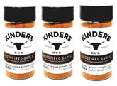 KINDER'S front packaging showing three bottles and easy-grip lids, highlights convenience
