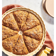 King Arthur baked scones in pan showing golden edges and tender centers for presentation