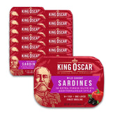 King Oscar front packaging showing Mediterranean sardines, conveys premium taste