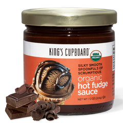 King's Cupboard front jar showing organic hot fudge sauce and brand