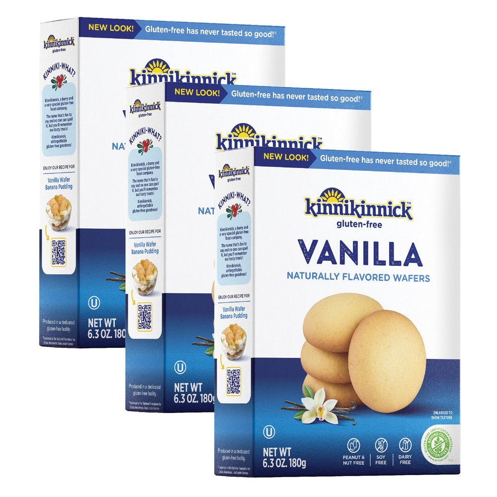 Kinnikinnick front packaging showing three 6.3 oz boxes and easy storage benefit