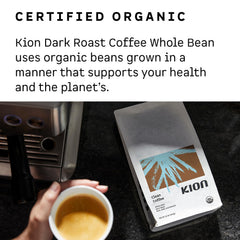 Kion open bag revealing whole beans for home grinding and flavor