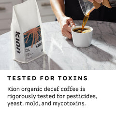 Kion beans being brewed in pour-over emphasizing clean decaf flavor