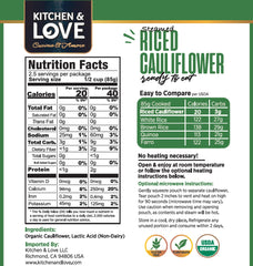 Kitchen & Love close up of riced cauliflower texture highlighting fresh vegetable feel