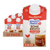 Kitchen Basics front packaging of twelve 8.25 oz turmeric ginger lemongrass chicken broth showing convenience