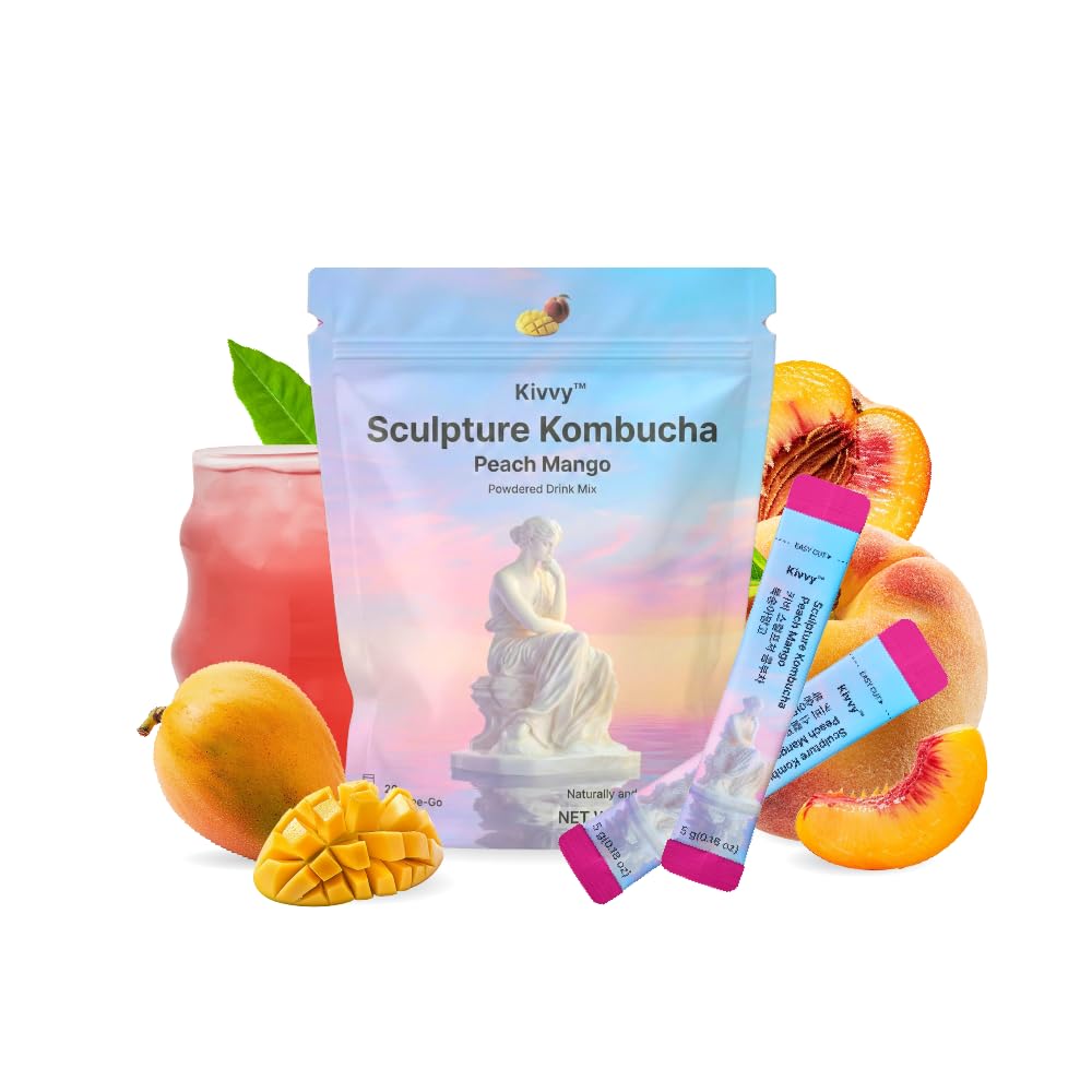 Kivvy front packaging showing peach mango flavor and 0g sugar benefit