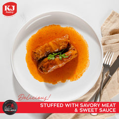 KJ Poultry tray top view of fully cooked entree, clear meal presentation benefit