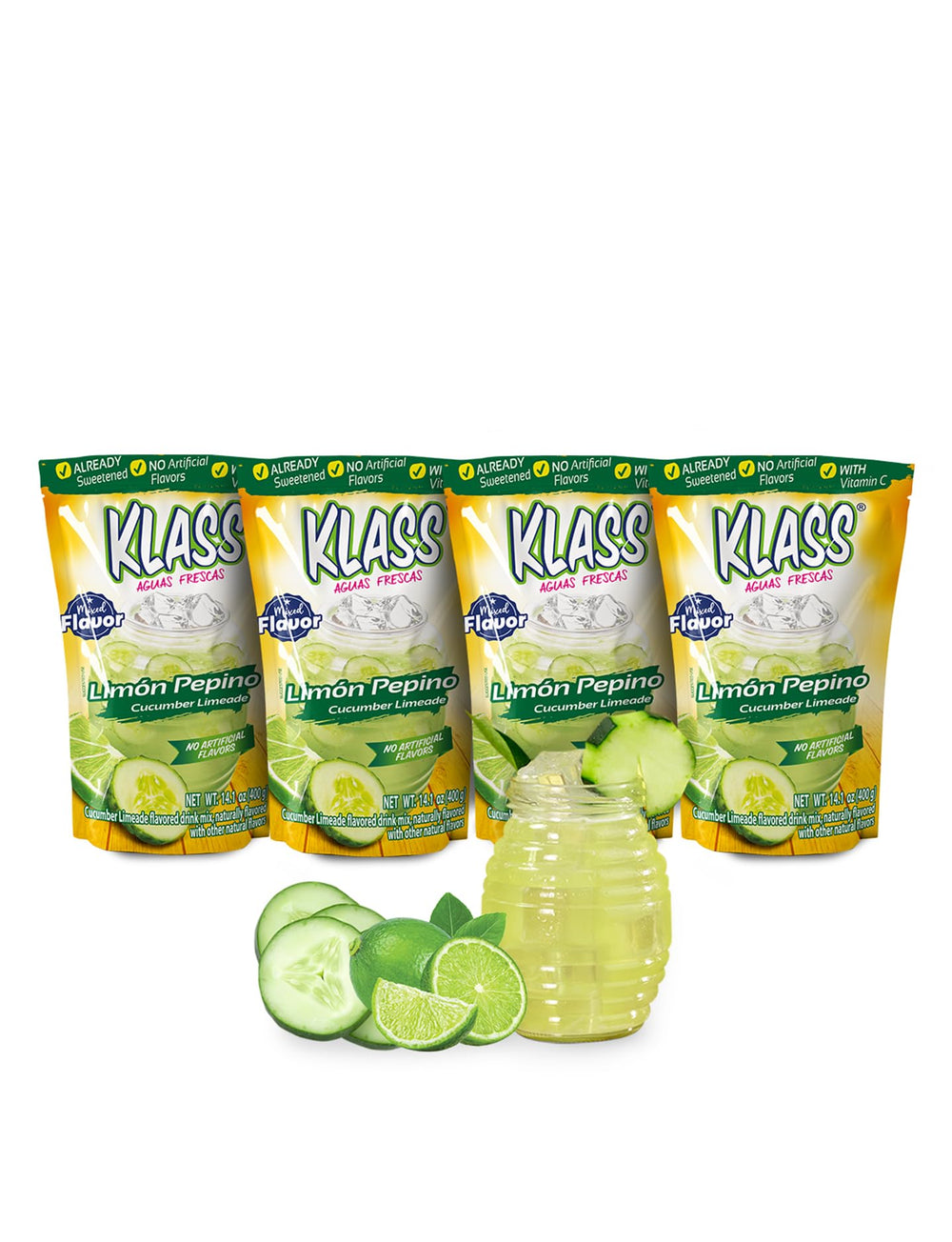 Klass Aguas Frescas front packaging showing cucumber limeade benefits
