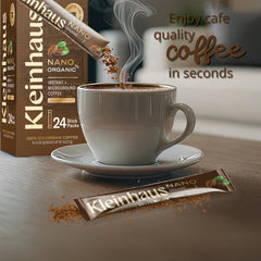 Kleinhaus opened single-serve packet close-up showing granules and aroma benefit
