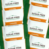 KLUB BULK front packaging showing one-pound sugar free milk chocolate caramel tiles, ideal for sharing