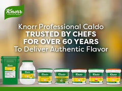 Knorr open tub revealing dry beef powder for easy measuring and storage