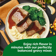 Knorr gravy poured over mashed potatoes showing savory finish benefit