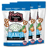 Knotty Pretzels front packaging showing ranch flavor and 3-pack convenience
