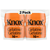 Knox Gelatin front view showing label and resealable canister for pantry convenience
