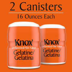 Knox Gelatin open canister with powder visible, easy portioning benefit