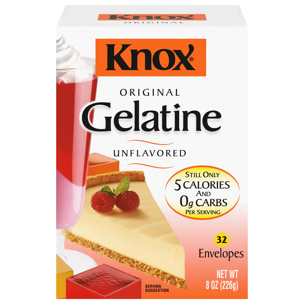 Knox Gelatine front packaging showing box and branding, clear ingredient benefit
