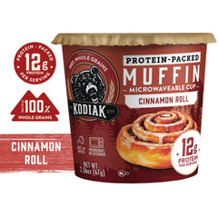 Kodiak Cakes cinnamon roll muffin close-up showing moist texture and warmth