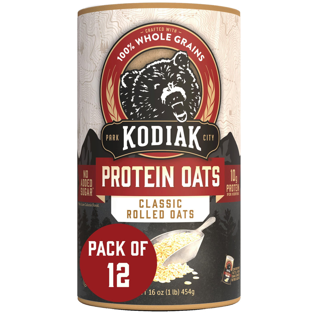 Kodiak Cakes front canister view highlighting label and size benefit