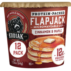 Kodiak Cakes front packaging showing cinnamon and maple flavor and convenience
