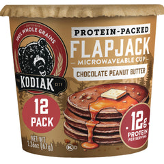 Kodiak Cakes front packaging showing chocolate peanut butter flavor and benefits