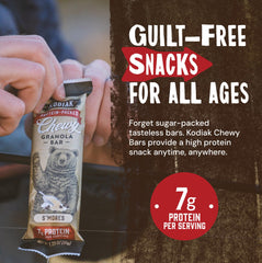 Kodiak Cakes unwrapped bar close-up highlighting chewy texture and flavor
