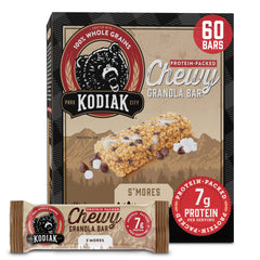 Kodiak Cakes front packaging showing s'mores bars and box benefits