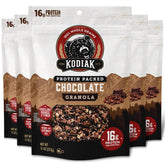 Kodiak Cakes front packaging showing chocolate granola and nutrition highlights for convenience