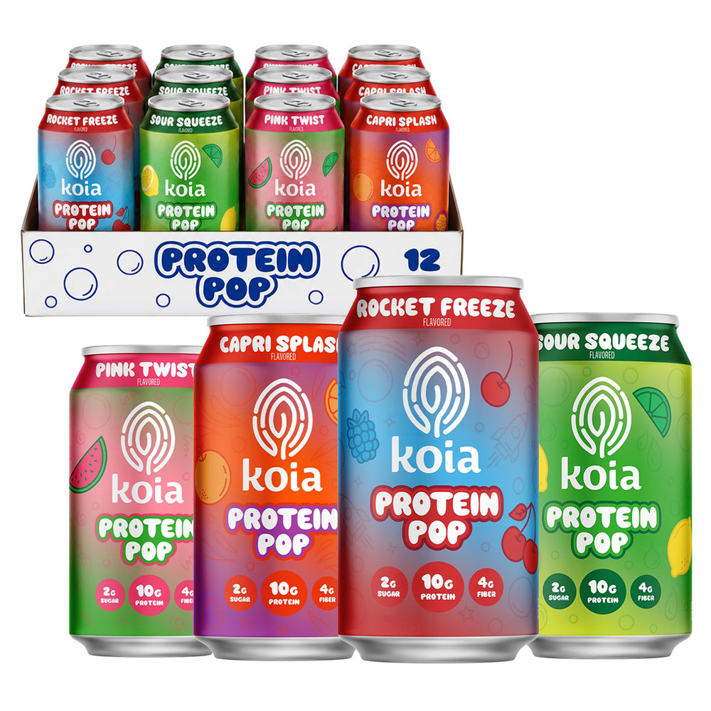 Koia front packaging of F izzy Favorites pack shows variety and convenience