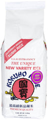 Kokuho front packaging showing 5 lb bag and clear label, convenient storage benefit