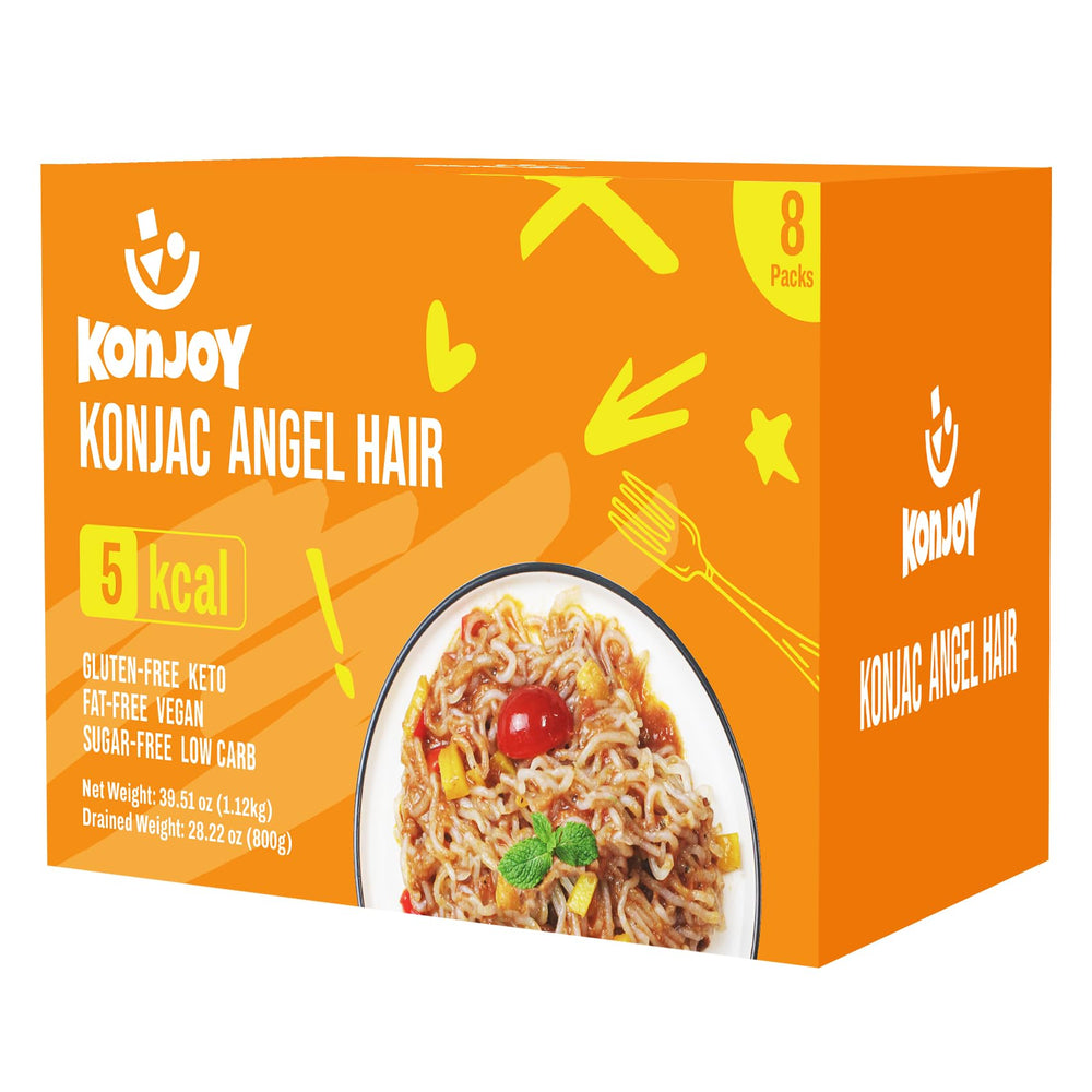 KONJOY front packaging of angel hair noodles showing brand and pack benefits