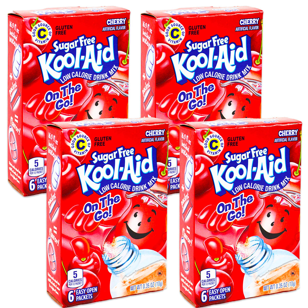 Kool-Aid cherry front packet showing easy-open convenience and flavor