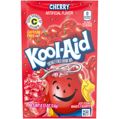 Kool-Aid powder close-up in spoon, brand vivid color and mixability