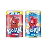 Kool-Aid front packaging showing cherry and tropical punch cans with clear labeling and convenience