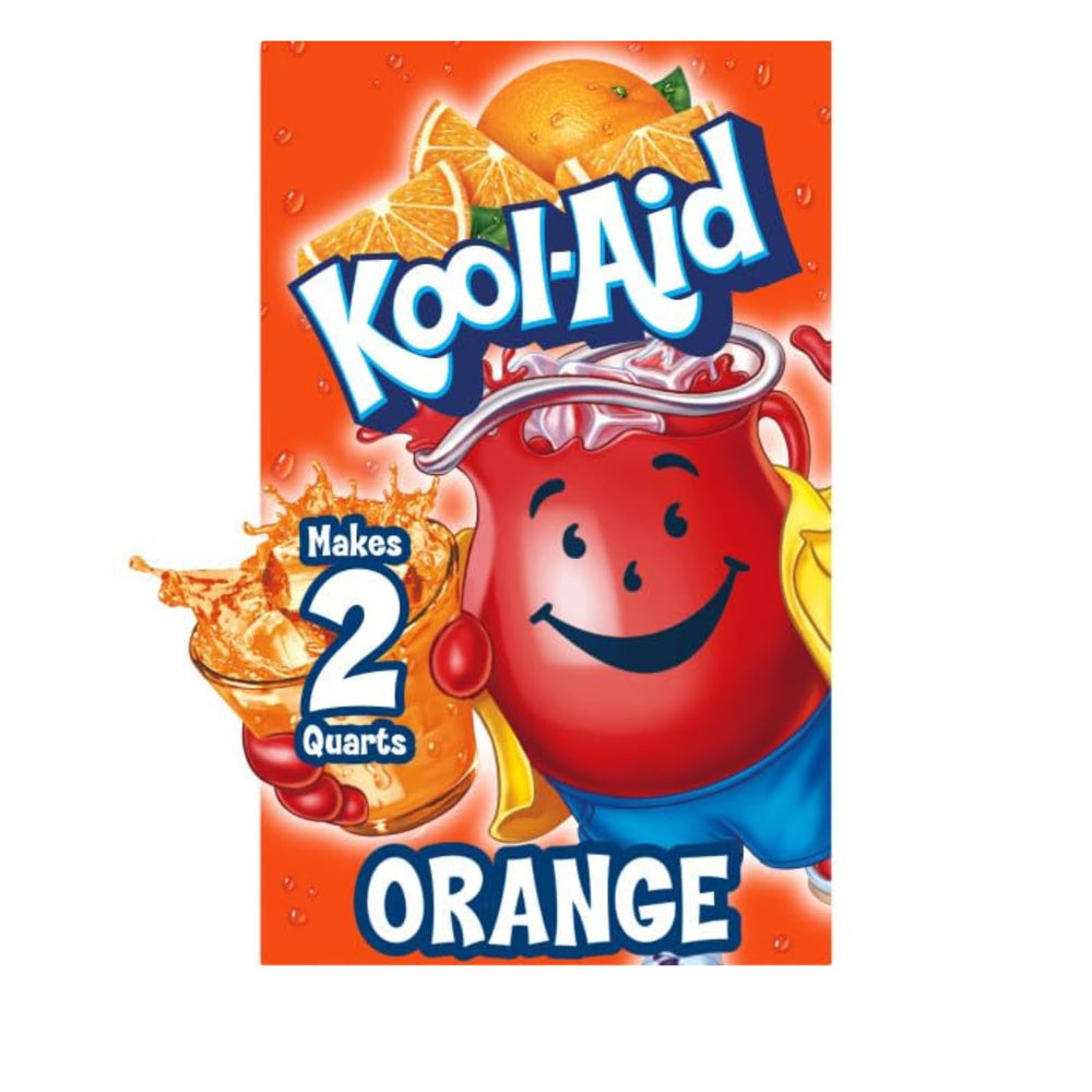 Kool‑Aid front packaging showing 48 unsweetened orange packets and net weight