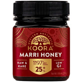 KOORA jar front view showing dark marri honey and bold label benefit