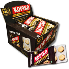 Kopiko front packaging showing blister pack and cappuccino flavor, portable convenience