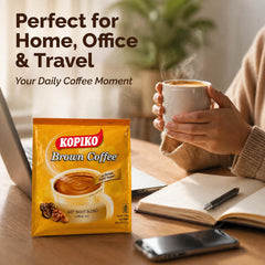 Kopiko single sachet close-up highlighting easy-portion benefit