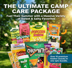 Kosherific lifestyle image of snacks beside a camp bunk, showing shareable convenience