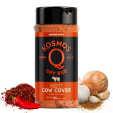 Kosmos Q front packaging showing Cow Cover HOT shaker, clear branding and spicy promise