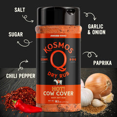 Close-up of Cow Cover HOT rub texture, showing coarse grains and cling-friendly mix