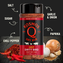 Kosmos Q shaker top pouring rub for easy, mess-free seasoning